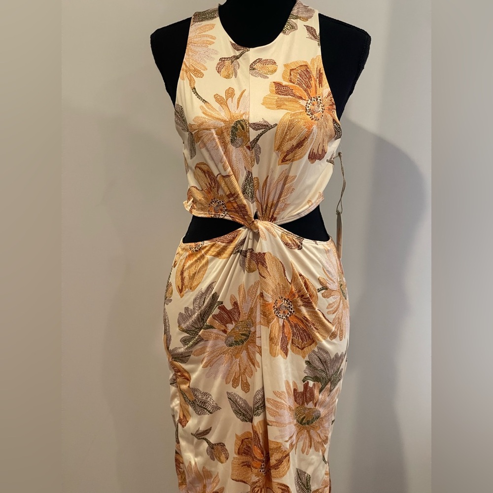 New Chrysanthemum‎ L Floral Cut-Out Maxi Dress w Stretch 810 - Picture 2 of 10